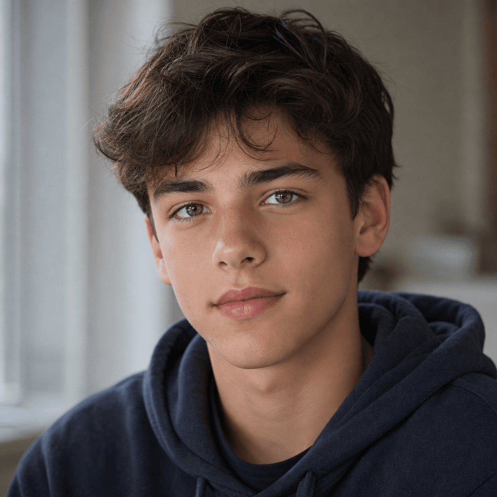 Portrait of a young teenager showing natural development with refined facial structure. Clear eyes, matured features fro
