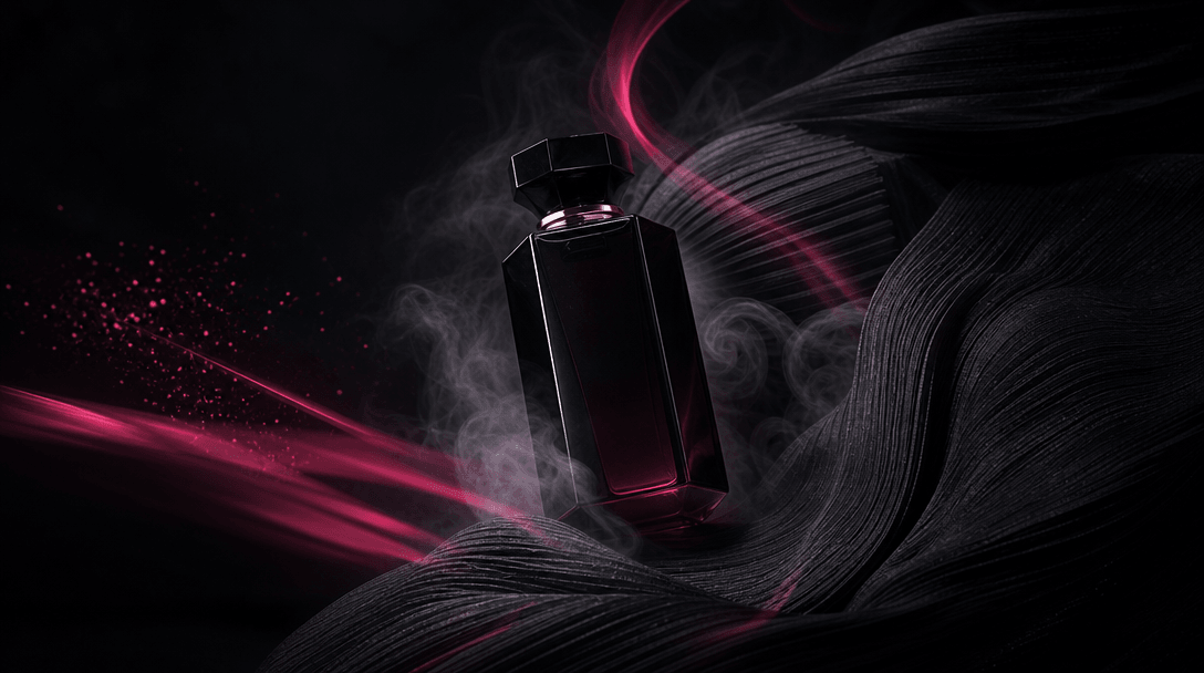 A premium product passing through layered zones of light, shadow, mist, and textured fabric, each zone suggesting a diff