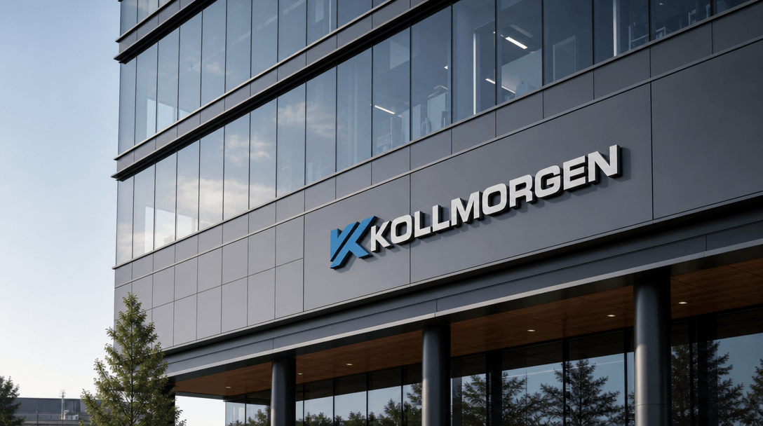 Modern glass and metal building facade with product logo integrated naturally, photorealistic composite, cinematic depth