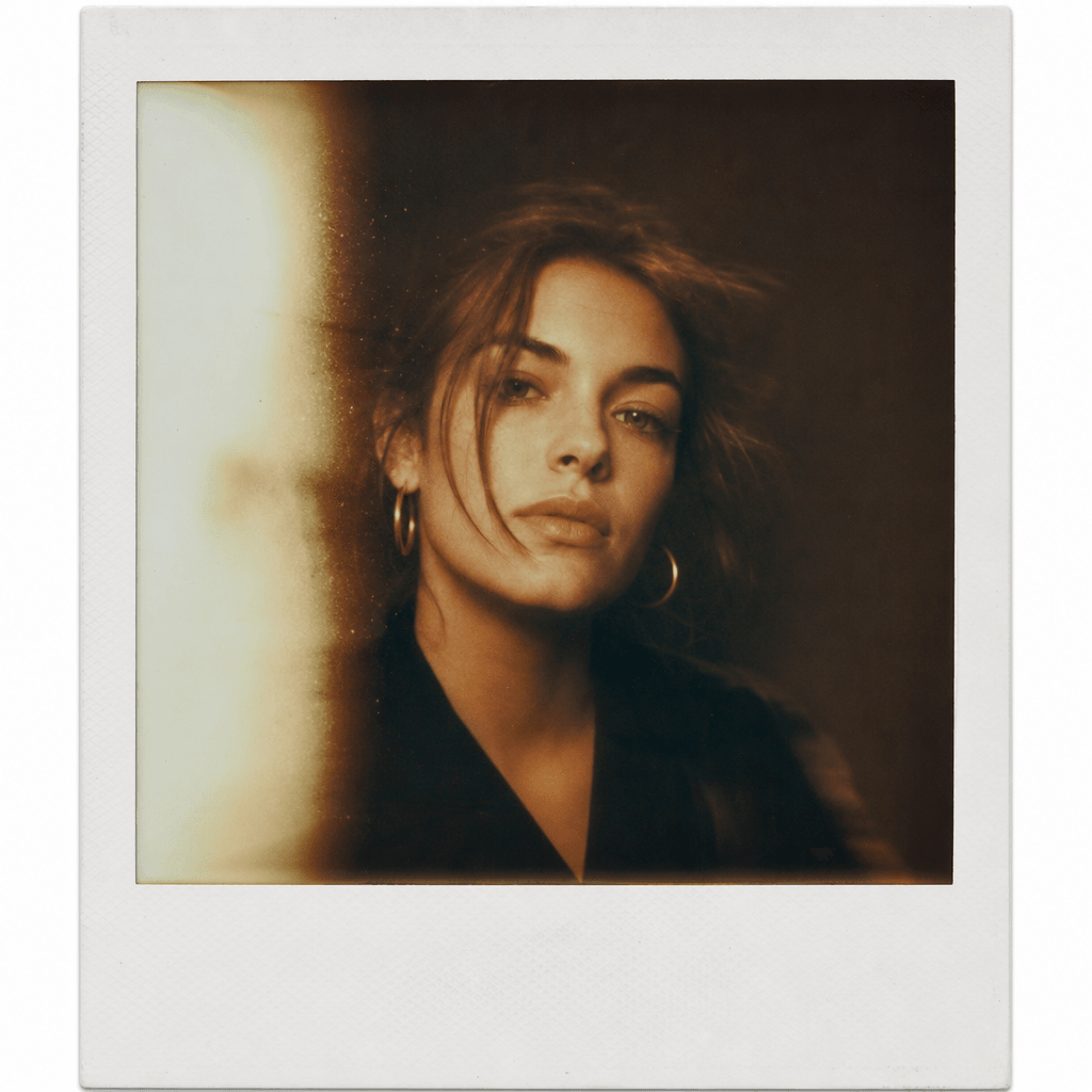 A faded Polaroid-style instant photo developing into saturated, living color. Texture of old film emulsion visible and b