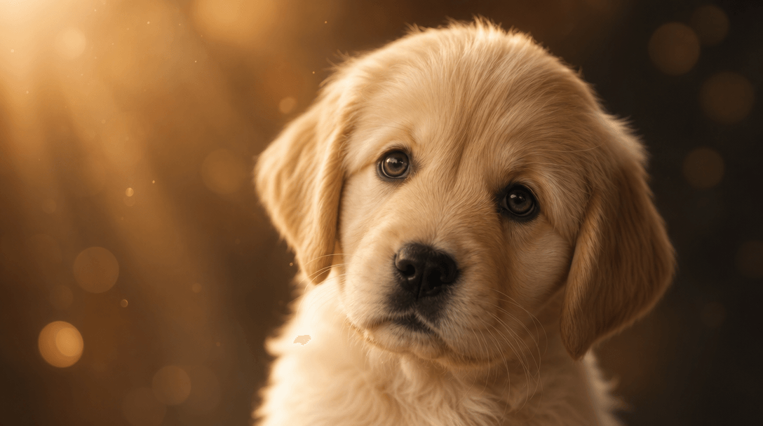 Soft warm light illuminating adorable animal's face with innocent curious expression, shallow depth of field, bokeh back