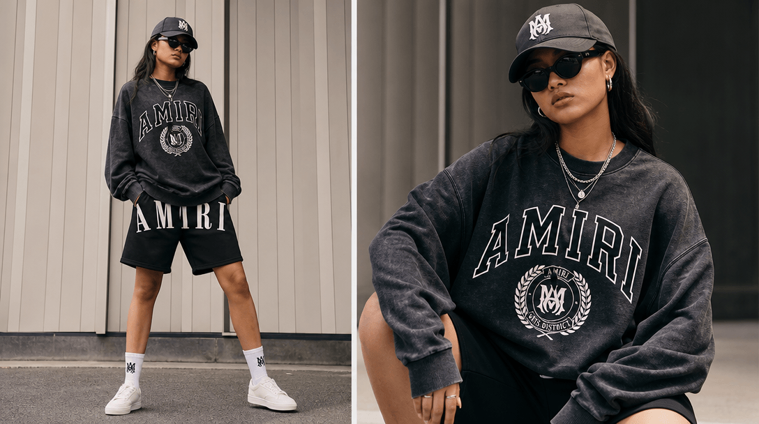 Trendy streetwear styled in editorial fashion composition. Quality clothing and accessories. Professional fashion photog