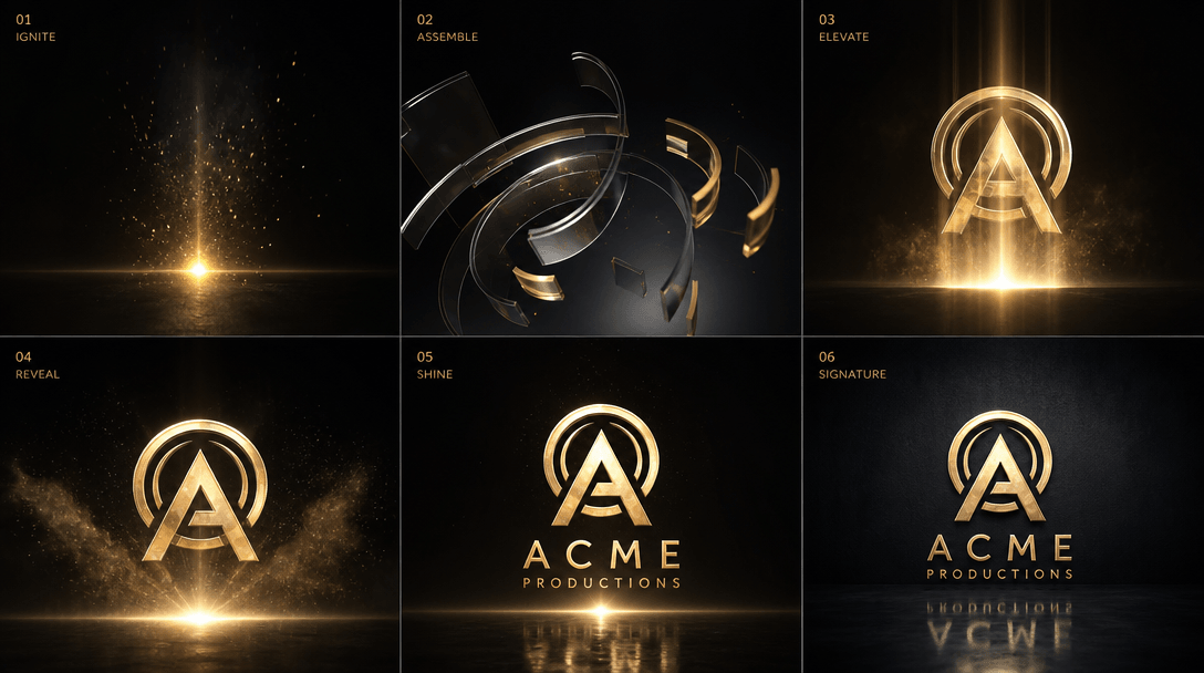Broadcast-quality logo animation display, studio production aesthetic, professional standards visualization