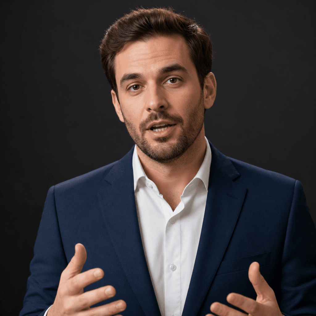 Professional product manager avatar speaking in HD video quality, realistic 3D character with natural features, studio l
