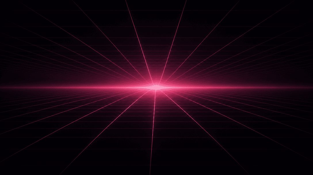 Widescreen abstract visualization of intelligent layout composition — fine luminous grid lines converging toward a centr