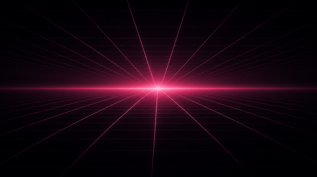 Widescreen abstract visualization of intelligent layout composition — fine luminous grid lines converging toward a centr