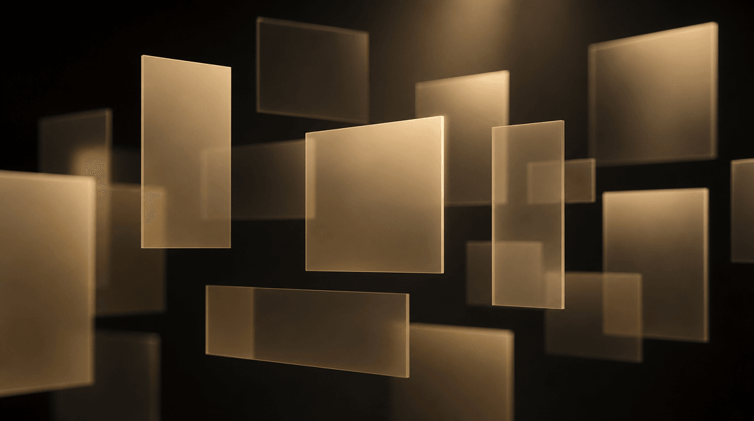 Abstract concept of multiple floating rectangular frames of varying proportions — tall portrait, square, and wide landsc