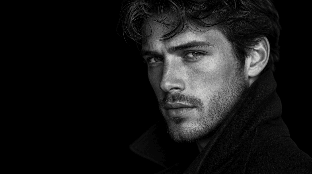 High-resolution portrait detail showing crisp lines, fine textures, professional print quality, monochrome depth and con