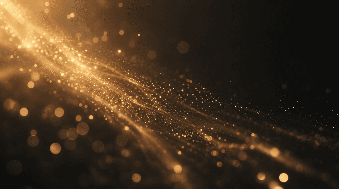 Abstract cinematic scene: soft golden bokeh light trails slowly dissolving through a deep charcoal space, evoking warmth