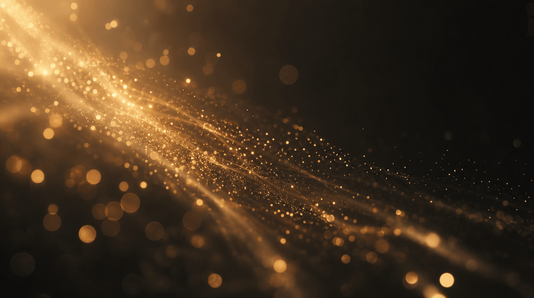 Abstract cinematic scene: soft golden bokeh light trails slowly dissolving through a deep charcoal space, evoking warmth