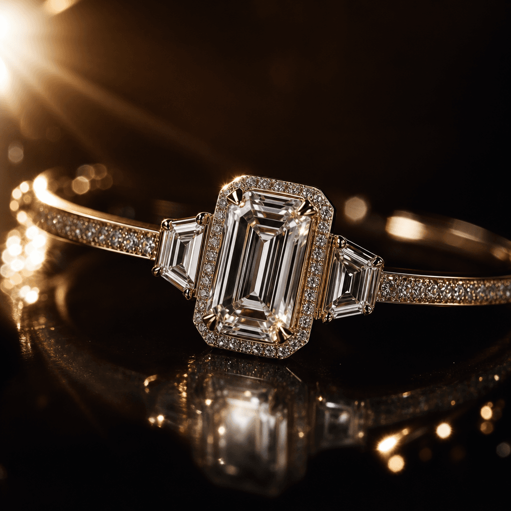 Luxury watch or jewelry close-up with dramatic backlighting, shimmering light effects, dark sophisticated background, pr
