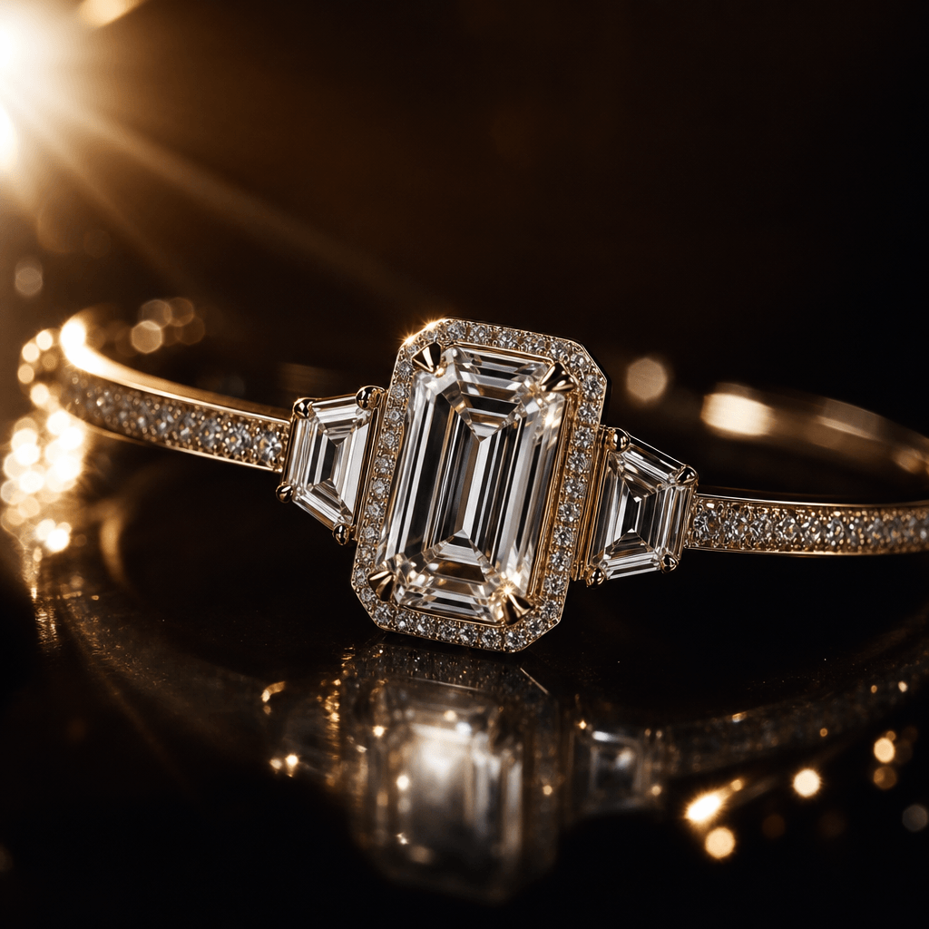Luxury watch or jewelry close-up with dramatic backlighting, shimmering light effects, dark sophisticated background, pr