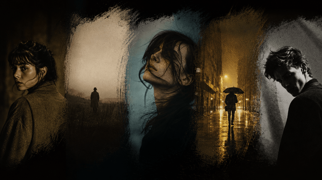 Artistic color grading and styling flowing across a series of images: each panel receiving slightly different treatment—